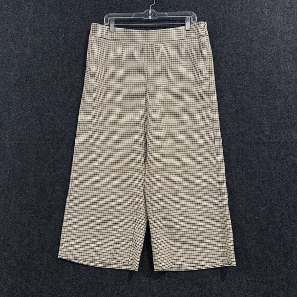LOFT Pants Womens 10 Yellow Black White Plaid Wide Leg Cropped Trousers Career - Picture 1 of 10